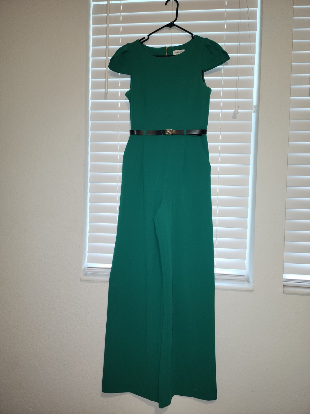 Calvin Klein Emerald Green Wide-Leg Jumpsuit with Black Belt